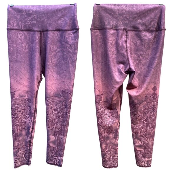 Evolution And Creation Elephant Mandala Floral Whimsical Purple Leggings Size M - Picture 2 of 10